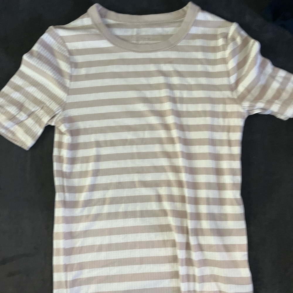 tan and white striped ribbed shirt